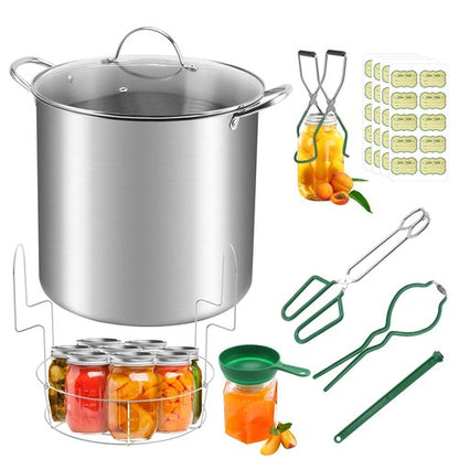 Fulgutonit Stainless Steel 21.5QT Water bath Canning Pot with Rack & Lid, Canning Supplies Starter Kit and 6 Pieces Canning Tools Set, Water bath Canner for Beginner