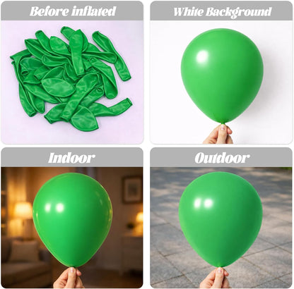 Voircoloria 12-Inch Green Latex Balloons - 105 Pcs for Birthday, Dinosaur, and St. Patrick's Day Parties