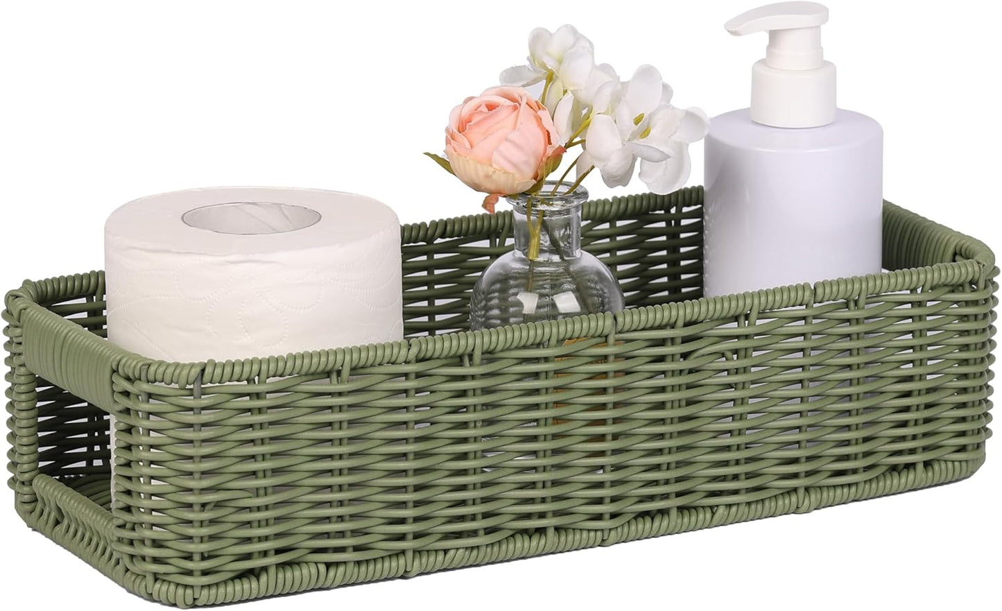 Regine Switzerland Wicker Storage Basket - Green Decorative Bin for Countertops & Shelves | Waterproof Toilet Paper Holder
