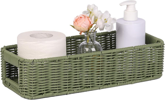 Regine Switzerland Wicker Storage Basket - Green Decorative Bin for Countertops & Shelves | Waterproof Toilet Paper Holder