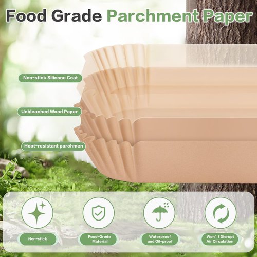 Bella Parchment Paper Liners - 150 Pcs Nonstick Air Fryer Baking Paper | Easy Cleanup & Oil Proof