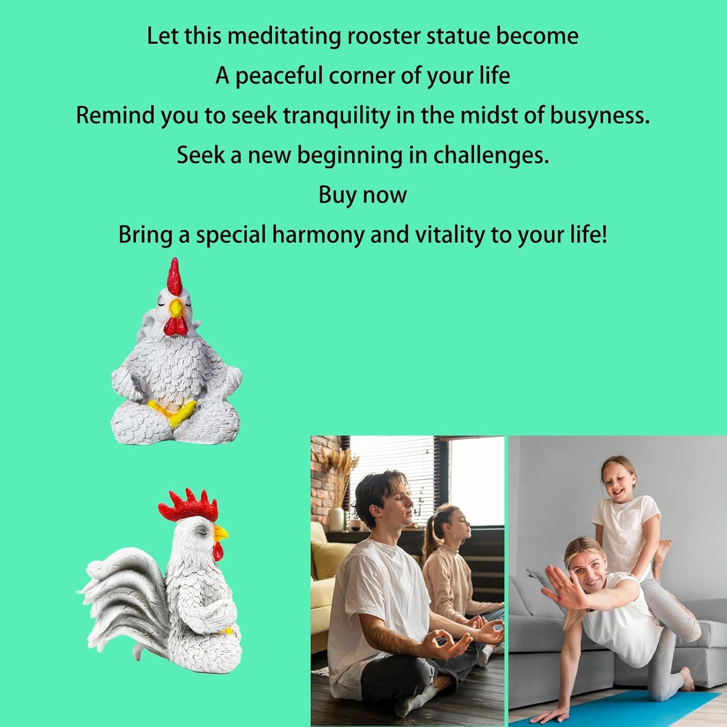 Regine Switzerland Funny White Rooster Statue - Handcrafted Resin Chicken Figurine in Yoga Pose | Vibrant Country Decor