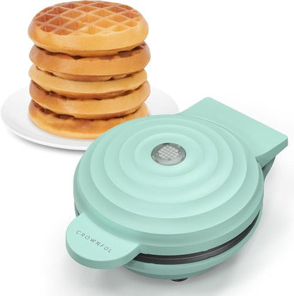 CROWNFUL Mini Waffle Maker - 4" Compact Chaffle Maker with Non-Stick Surface & Recipe Guide