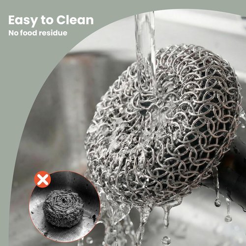 Cast Iron Scrubber - 316 Chainmail Cleaner with Long Handle | Dishwasher Safe Cleaning Kit (Black)