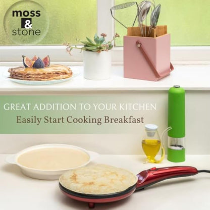 Moss & Stone Electric Crepe Maker - 8 Inch Nonstick Portable Hot Plate with Dual Temperature Control