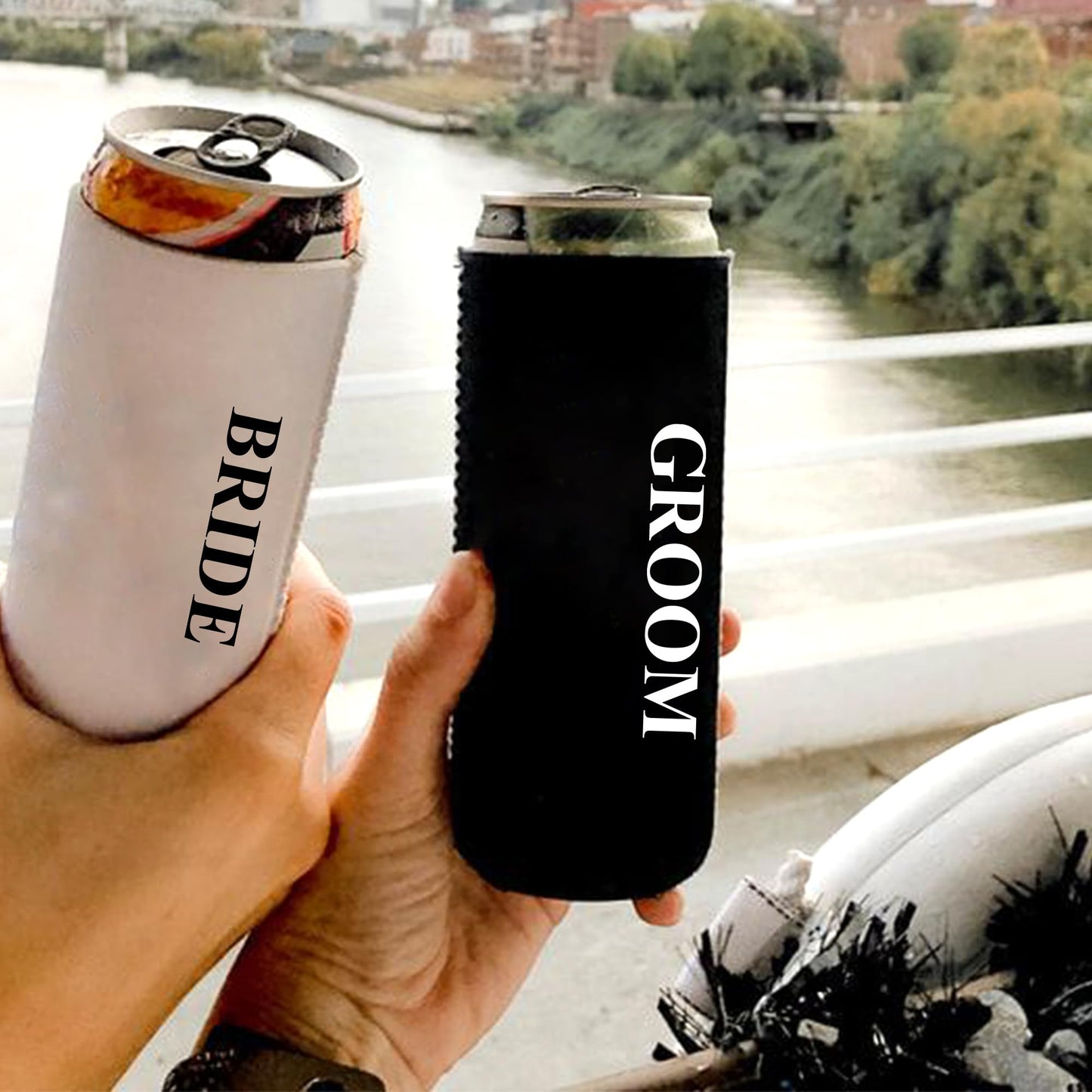 GroomBrideGifts Bride and Groom Gift Wedding Novelty Can Cooler Bridal Shower Decoration.