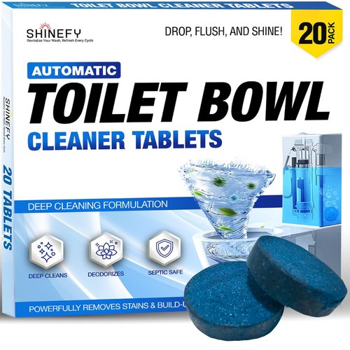 Shinefy Automatic Toilet Bowl Cleaner Tablets – 20 Tabs - Blue Gel Toilet Tank Cleaners, Hard Water Ring Remover, Septic-Safe Heavy-Duty Stain & Smell Eliminator, Toilet Cleaning & Deodorizer