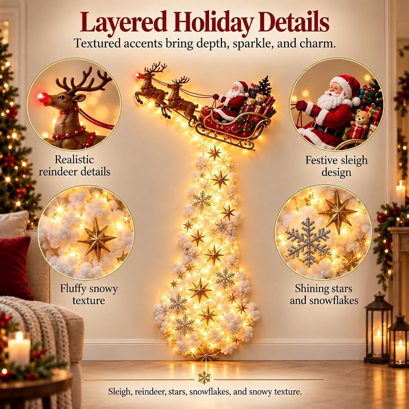 Christmas Magic Trail Wall Light with Santa Sleigh & Reindeer - Indoor Hanging Decor (Variation #D)