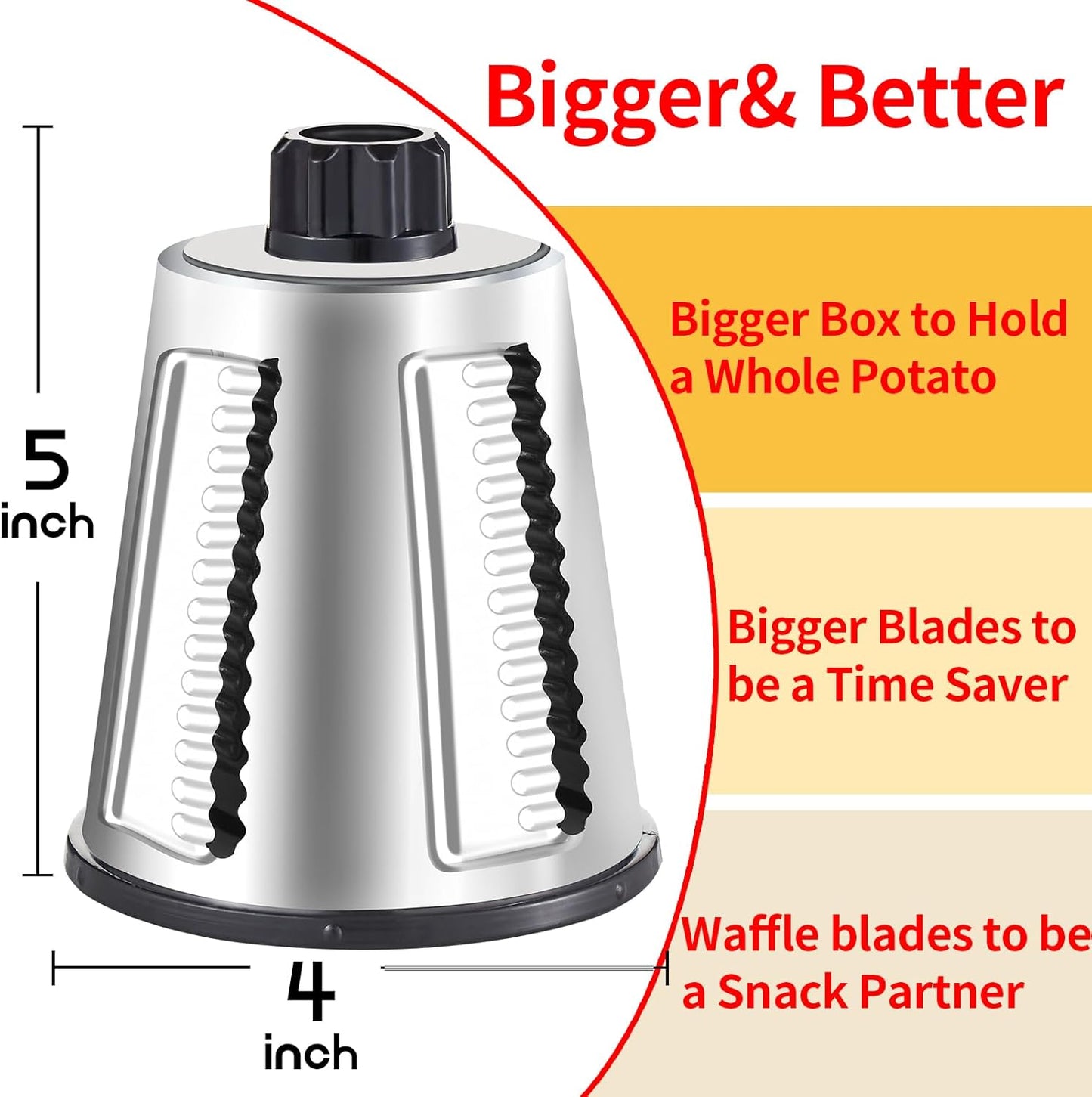 Rotary Cheese Grater by [Brand Name] - Large Hand Crank with 4 Blades & Suction Base | Red & Black