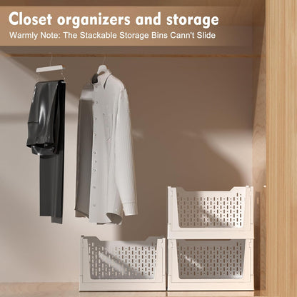 Stackable Storage Baskets by [Brand Name] - 3 Pack Foldable Organizers with Wheels | Versatile Closet & Office Storage