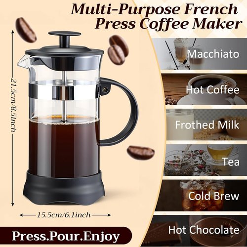 LemonRoad French Press Coffee Maker - Borosilicate Glass & Stainless Steel - 34oz for Travel & Camping