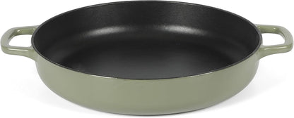 Sur La Table Enamel Cast Iron Braiser Pan - 3.75 Quart Non-Toxic Nonstick with Glass Lid | Juniper Green