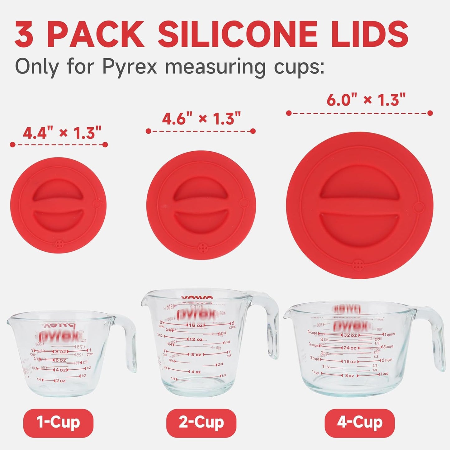 Skiennix Silicone Replacement Lids - 3 Pack for Pyrex Measuring Cups | Reusable, Food-Grade, Dishwasher & Microwave Safe