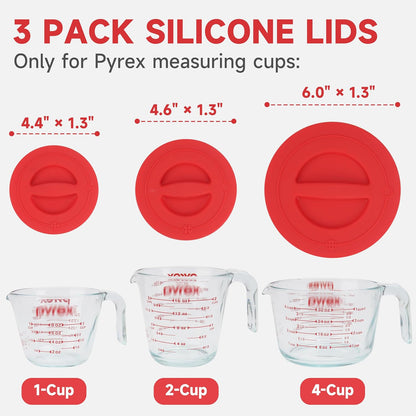 Skiennix Silicone Replacement Lids - 3 Pack for Pyrex Measuring Cups | Reusable, Food-Grade, Dishwasher & Microwave Safe