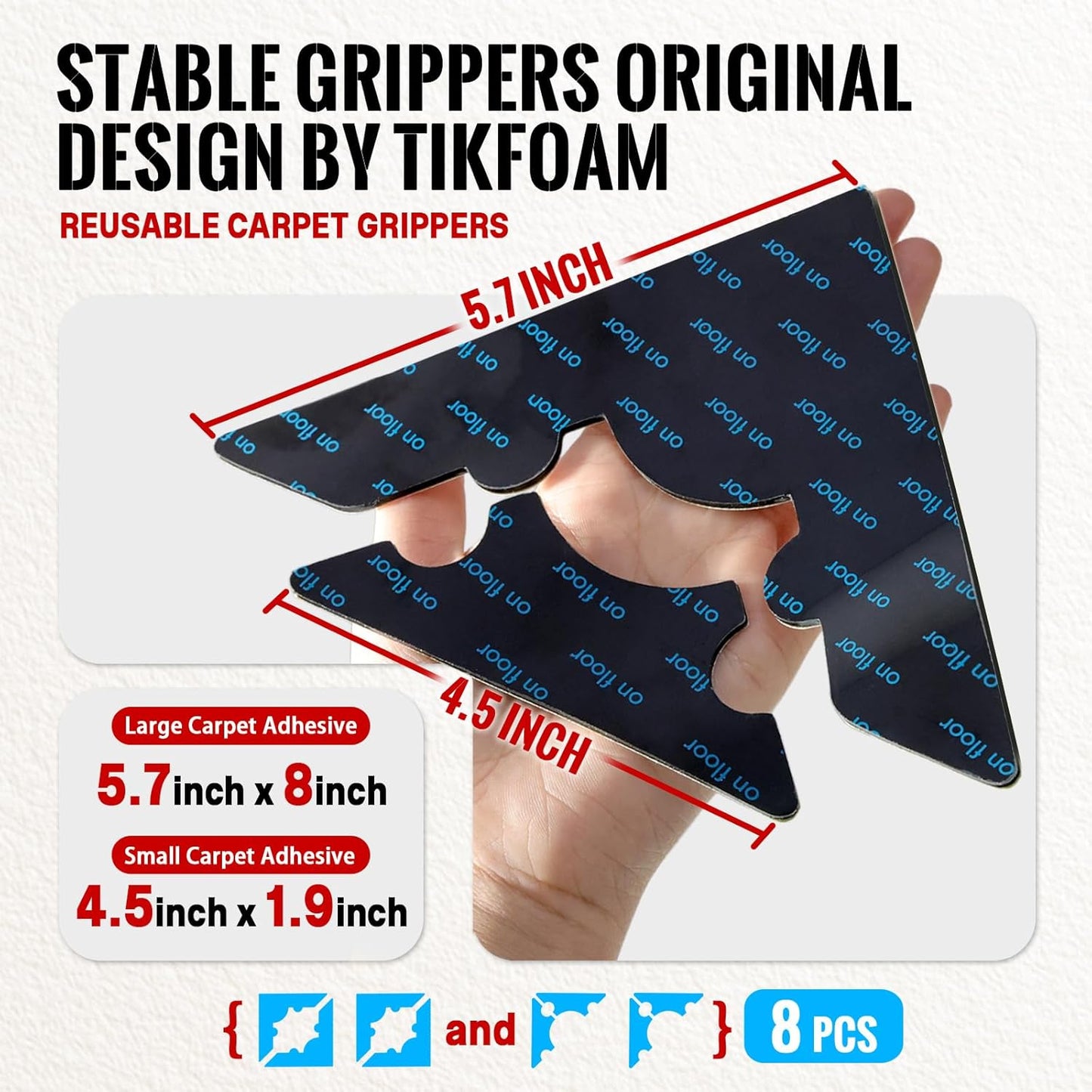 Skiennix Non-Slip Rug Grippers - Reusable Carpet Corner Stickers for Hardwood & Tile Floors | 8 Pack
