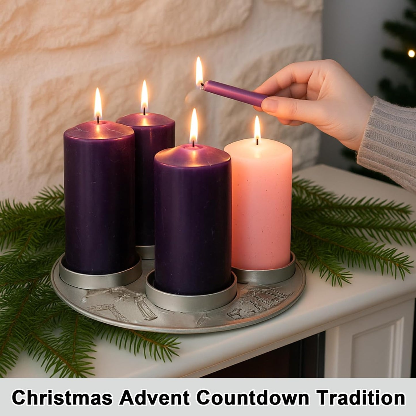 Shellwei Advent Wreath Candle Holder - Metal Nativity Scene Centerpiece for Christmas Decor | Fits 3-Inch Pillar Candles