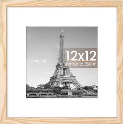 Upsimples 12x12 Picture Frame - Display 8x8 Photos with Mat or 12x12 Without | Natural Wood Finish, 1 Pack