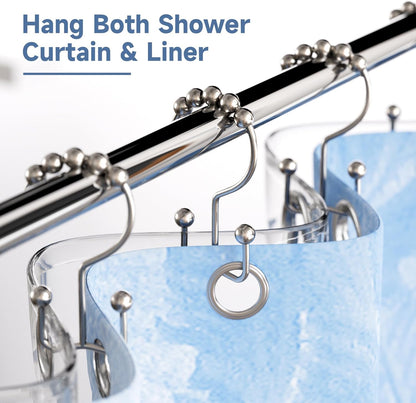 Titanker Shower Curtain Hooks - Rust Resistant Metal Double Glide Design | Set of 12 Nickel Hooks
