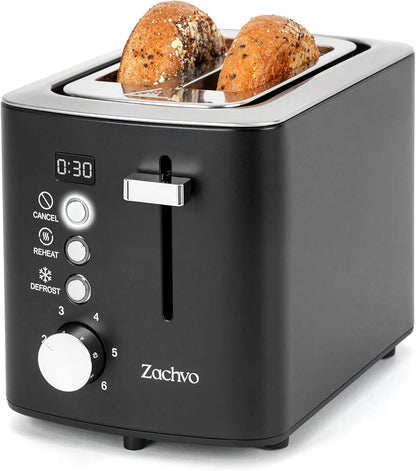 Skiennix 2-Slice Toaster - Wide Slots for Bread & Bagels, Stainless Steel with Digital Countdown, 6 Shade Settings, Compact Black Design