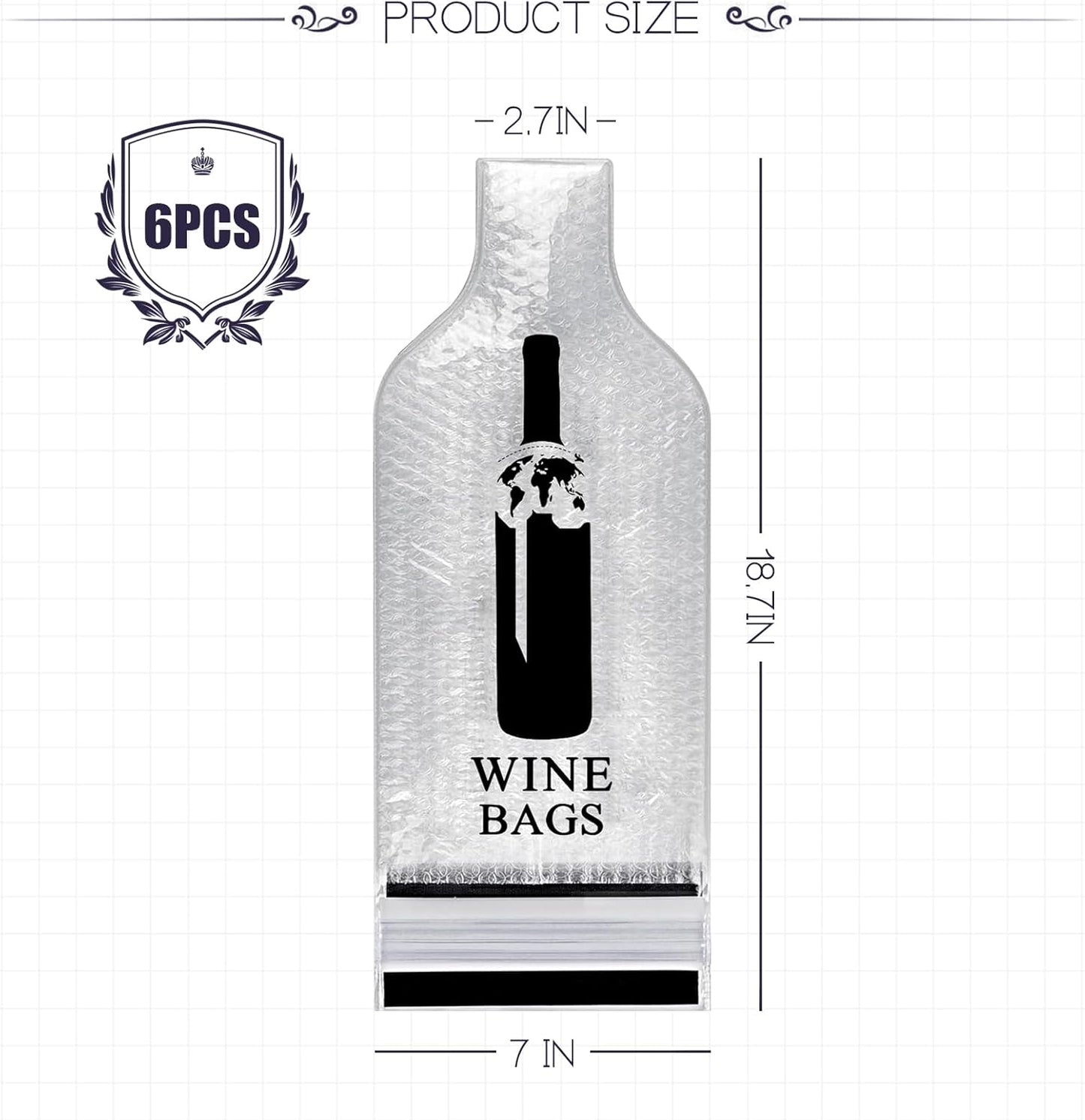 QPEY 6 Set Wine Bottle Travel Protector Bags, Resealable Wine Sleeves For Suitcase Luggage, Double Layer Wine Skins For Airplane Leak Proof