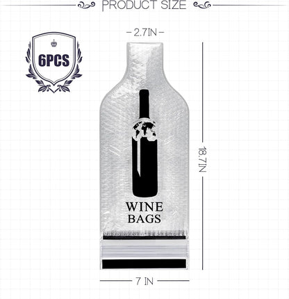 QPEY 6 Set Wine Bottle Travel Protector Bags, Resealable Wine Sleeves For Suitcase Luggage, Double Layer Wine Skins For Airplane Leak Proof