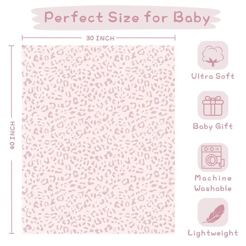 Yurhap Leopard Print Baby Blanket Fleece Baby Blankets for Girls, Ultra Soft Cozy Fluffy Infant Toddler Newborn Receiving Blankets for Crib Stroller, 30"x40", Light Pink