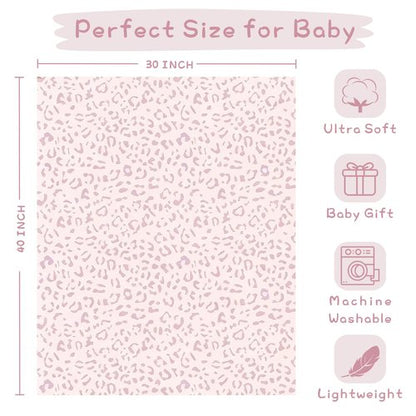 Yurhap Leopard Print Baby Blanket Fleece Baby Blankets for Girls, Ultra Soft Cozy Fluffy Infant Toddler Newborn Receiving Blankets for Crib Stroller, 30"x40", Light Pink