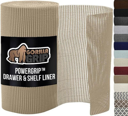 GORILLA GRIP Drawer Shelf Liner - Thick Non-Adhesive Protection for Cabinets & Drawers | 12" x 10', Beige