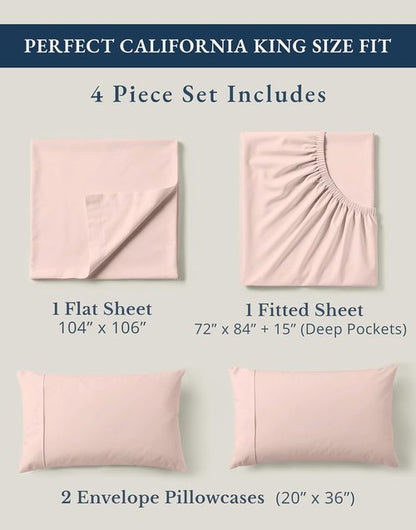 Lane Linen 100% Organic Cotton California King Sheet Set - Soft, Fade-Resistant & Naturally Cooling - Sepia Rose