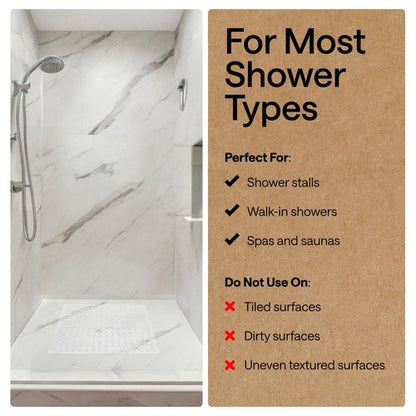 GORILLA GRIP Patented Square Shower Stall Mat, Small Bathtub Floor Mats for Stand Up Showers with Suction Cups and Drainage Holes, Machine Wash, Soft on Feet, Bathroom Accessories 21x21 Inch, White