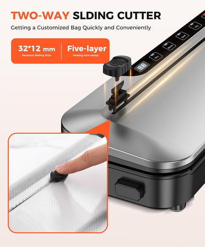 Vacuum Sealer Machine - 6-in-1 Dry/Moist Modes & Digital Timer | Compact Design with 10 Bags (Black Silver)