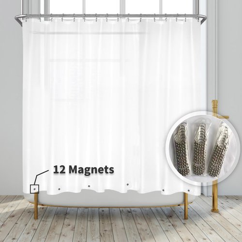 Barossa Design Clawfoot Tub Shower Curtain Liner with 12 Magnets - 180" W x 60" H Short PEVA Shower Curtain Wrap Around for Bathroom, Waterproof PVC Free & Metal Grommets - Frosted, 180x60