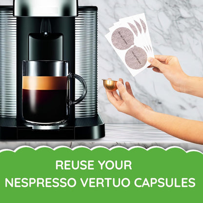 My-Cap Foil Seals for Nespresso Vertuo Pods - Reusable Aluminum Lids to Extend Capsule Life | Pack of 100