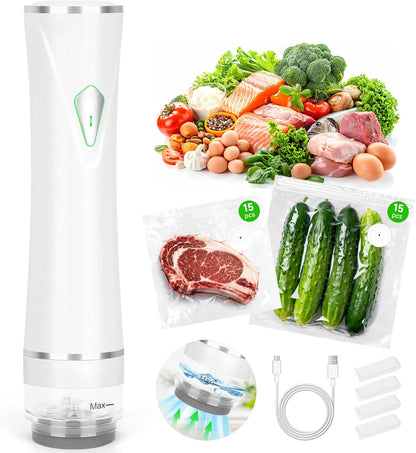 Skiennix Handheld Vacuum Sealer - Keep Food Fresh 5X Longer | Compact Design with 30 Reusable Pouches