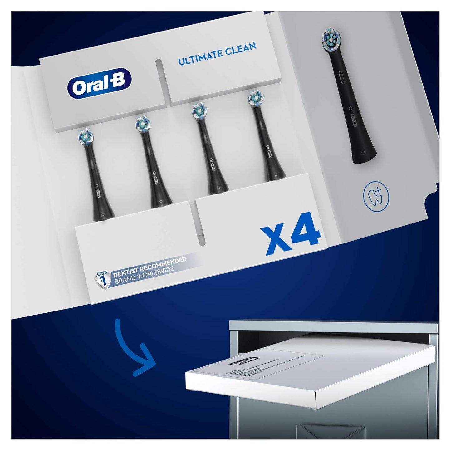 Oral-B iO Ultimate Clean Electric Toothbrush Head, Twisted & Angled Bristles for Deeper Plaque Removal, Pack of 4, Suitable for Mailbox, Black