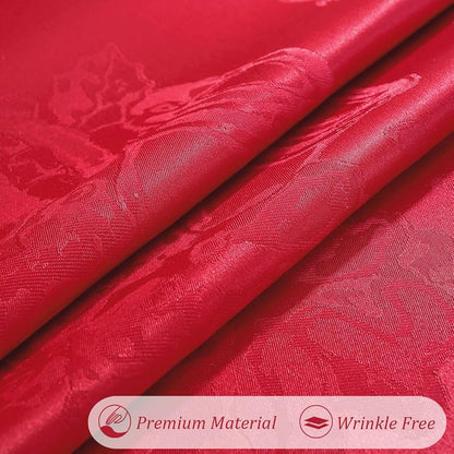 Rectangle Christmas Tablecloth 60x102 In - Jingle Bell Holly Damask, Red, Stain Resistant, Washable, Premium Polyester