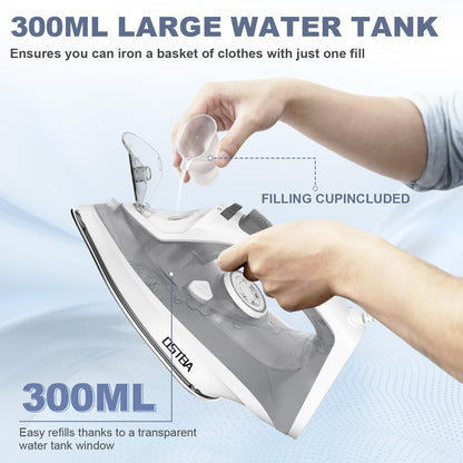 OSTBA 1600W Steam Iron for Clothes with Rapid Heating Nonstick Soleplate, Precise Thermostat Dial, Self-Cleaning, Anti-limescale, Drip Stop Function, 300ml Water Tank Clothes Iron