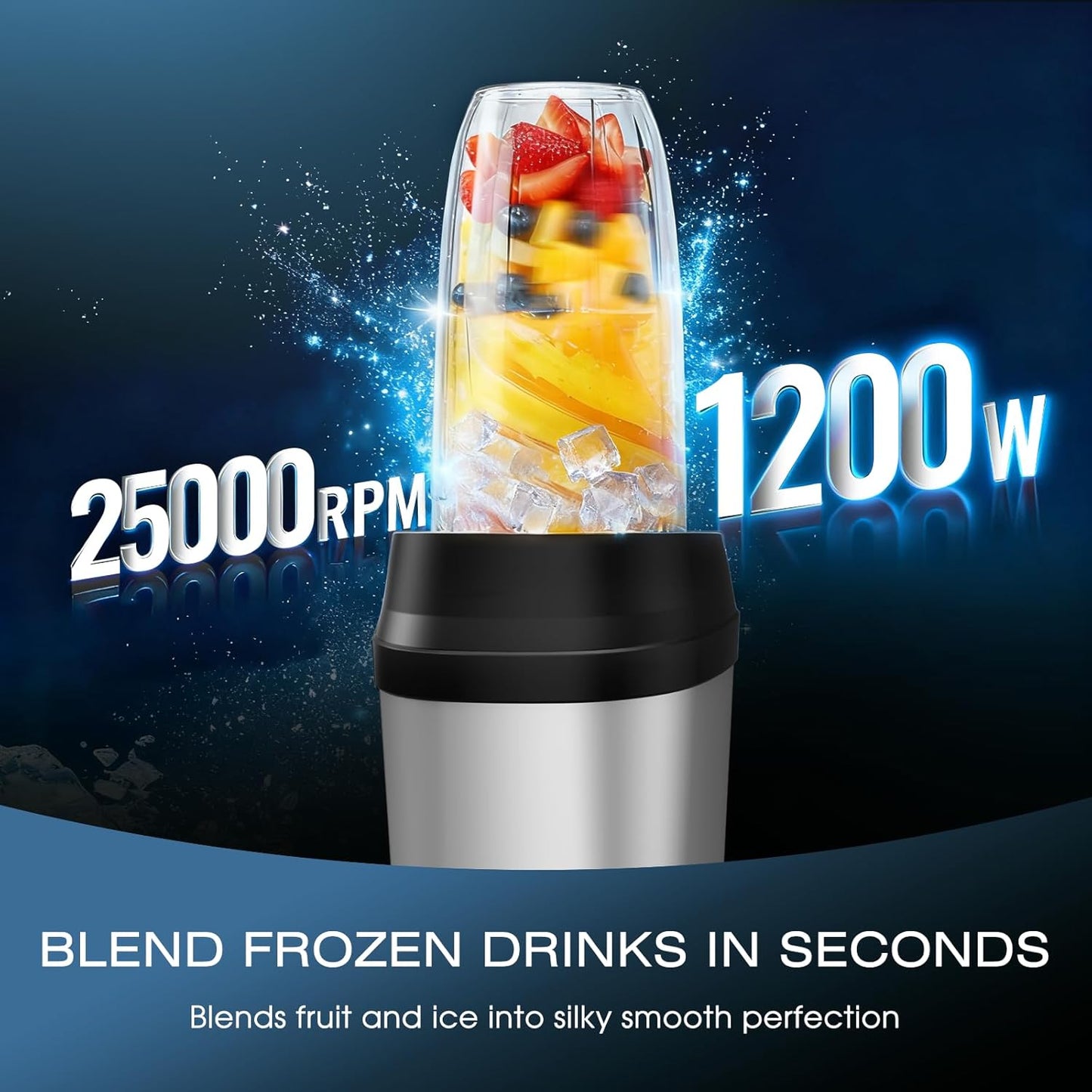Nahida Blender - 1200W Smoothie Blender for Ice Crushing | Includes 23oz, 32oz, 37oz Easy Go Cups - Silver