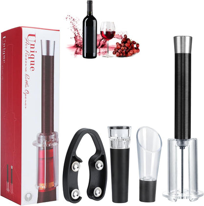 Wino on the Go Wine Opening Set, Air Pump Wine Bottle Opener Set, The Perfect Wine Opener, Wine Aerator Pourer Spout, Momentum Wine Opening Set, Wine Opener Pump(Aluminum head,Black)