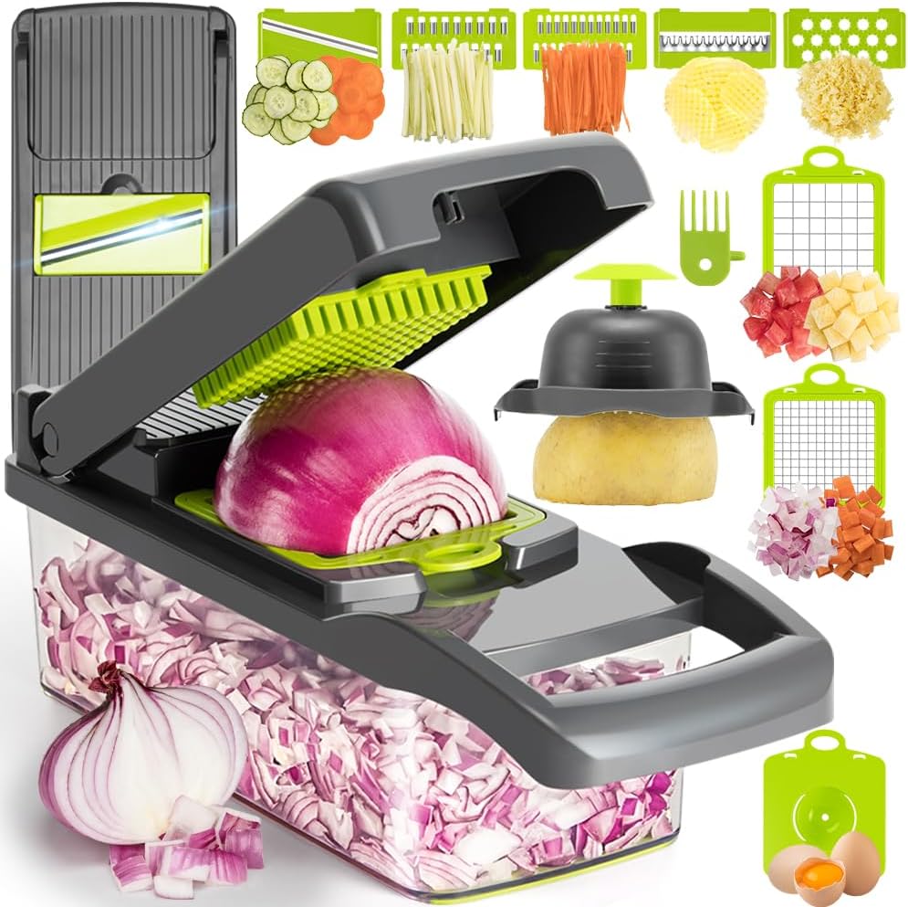 Skiennix Multi-Function Vegetable Chopper - 12-in-1 Pro Veggie Slicer & Dicer with Container for Easy Meal Prep