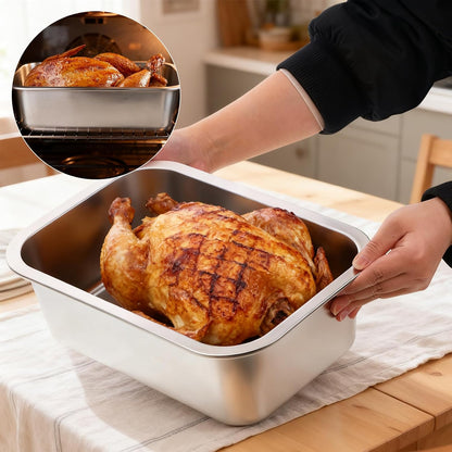 Skiennix 4-Inch Extra Deep Lasagna Baking Pan - 304 Stainless Steel with Lid, 8.5x12.4 Inch, Silver