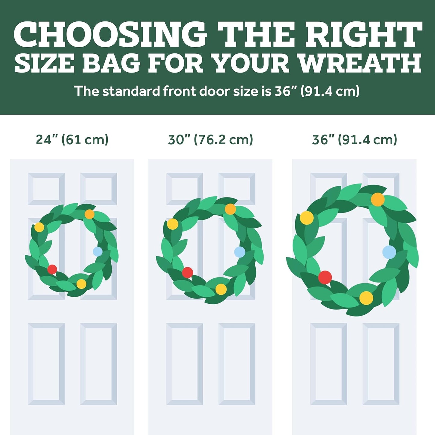 ZOBER Oxford Christmas Wreath Storage Container - 24 Inch Waterproof Bag with Dual Zippers & Durable Handles - Gray