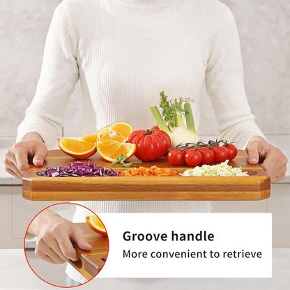 Acacia Wood Cutting Board - Extra Large Charcuterie Board with Juice Groove & Handles | Ideal for Meat, Cheese, Fruits, and Vegetables