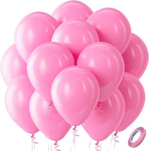 Bezente Pink Latex Balloons - 100 Pack of 12-Inch Round Helium Balloons for Valentine's Day & Parties