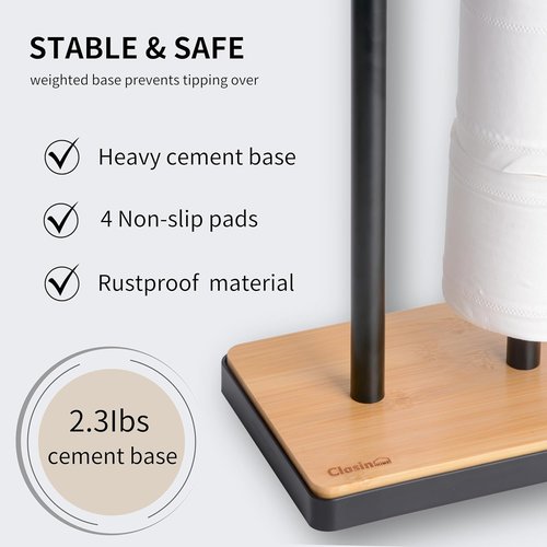 Clasin Home Toilet Paper Holder Stand - Free Standing Design with Storage & Top Shelf - Black Bamboo Finish