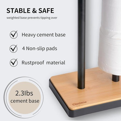 Clasin Home Toilet Paper Holder Stand - Free Standing Design with Storage & Top Shelf - Black Bamboo Finish