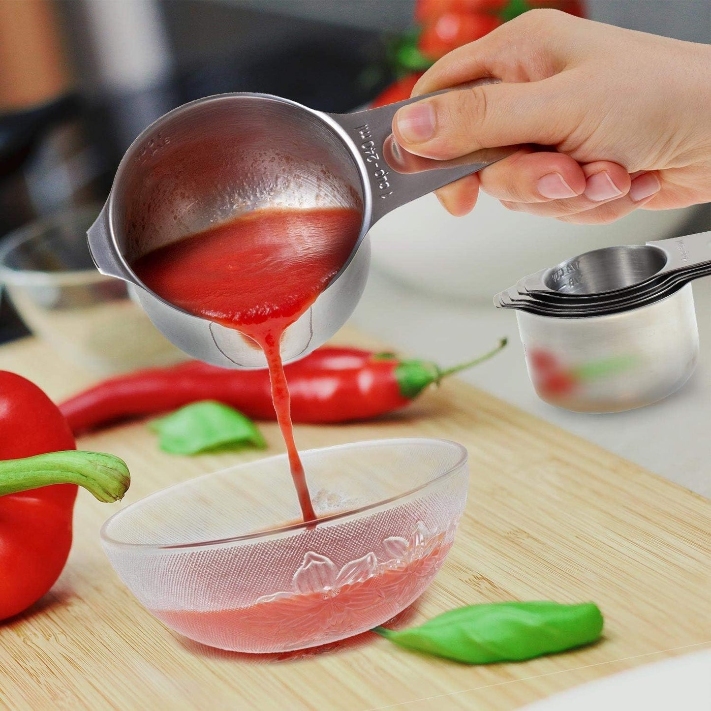 Stainless Steel Measuring Cups Set by [Brand Name] - 7 Stackable Cups for Accurate Liquid & Dry Ingredient Measurement | Essential Kitchen Gadgets