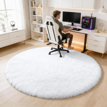 OLANLY White Round Rug - Soft & Fluffy 6 ft Machine Washable Area Rug for Bedroom & Living Room Decor