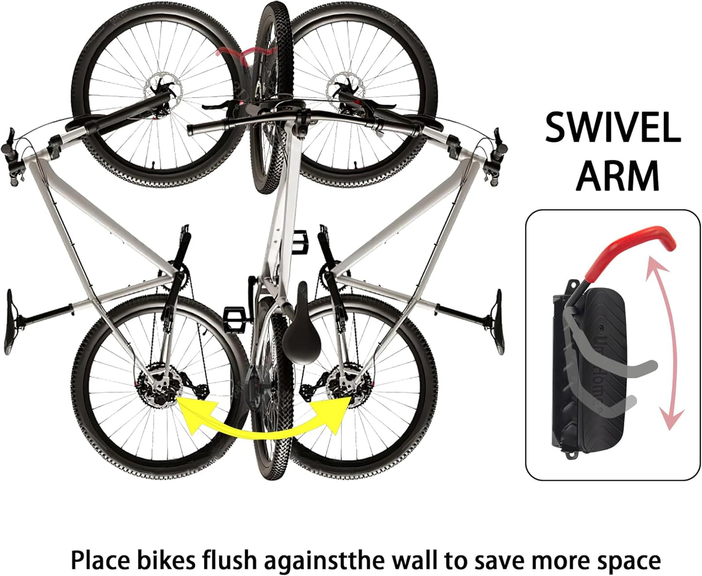 Swivel Bike Wall Mount | Space-Saving Bike Hangers for Garage - Sturdy Rack Holds Up to 77 lbs, Easy Install, 2 Pack