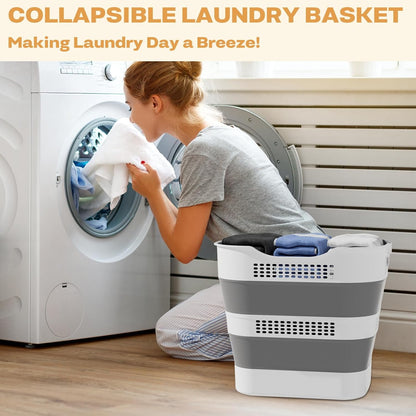 OOAMBB Collapsible Laundry Basket - 43L Foldable Storage Container with Handles | Grey, 1 Pack